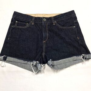 RAG & BONE Jean Denim Shorts Jorts Women 28 Dark Wash Fray Cuff Wrinkle Finish